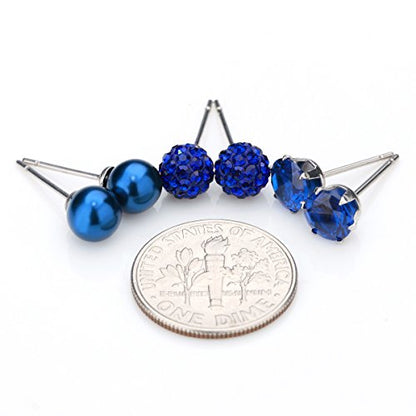 JewelrieShop Birthstone Studs Earring Set Cubic Zirconia Rhinestones Crystal Ball Faux Pearl Stainless Steel Stud Earrings for Women Jewelry Gift (6mm Round,3 Pairs) - color: 9) Sept. - Deep Blue