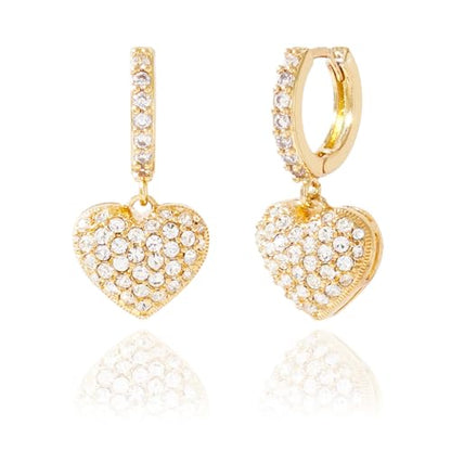 CZ Heart Dangle Earrings for Women 14K Gold Plated Pave Cubic Zirconia Heart Drop Huggie Hoop Earrings Minimalist Small Cute Crystal Love Jewelry Gifts Her Mom Daughter [HER-CZ] - color: Gold