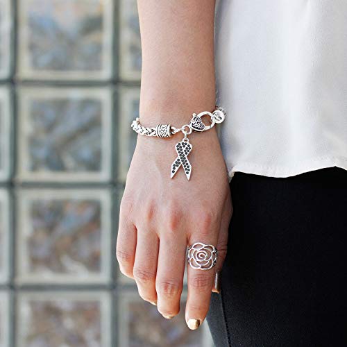 Silver Customized Charm Bracelet with Cubic Zirconia Jewelry - style: Black Ribbon