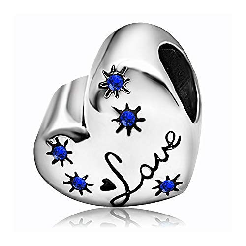KunBead January-December Birthstone Footprint Heart Birthday Love Bead Charms Compatible with Pandora Bracelet for Mom Daughter Grandma Granddaughter - color: September