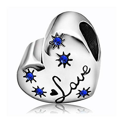KunBead January-December Birthstone Footprint Heart Birthday Love Bead Charms Compatible with Pandora Bracelet for Mom Daughter Grandma Granddaughter - color: September