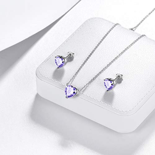 Aurora Tears Hearts Necklace Earrings Jewelry Sets - Women 925 Sterling Silver Birthstone Pendants Earrings Set Crystal Wedding Birthday Jewelry - color: F.June-set