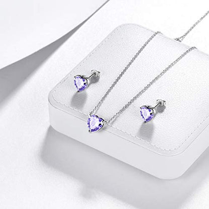 Aurora Tears Hearts Necklace Earrings Jewelry Sets - Women 925 Sterling Silver Birthstone Pendants Earrings Set Crystal Wedding Birthday Jewelry - color: F.June-set