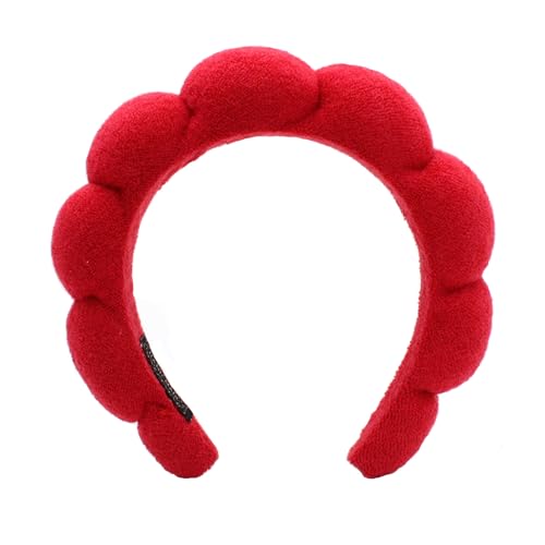 Spa Headbands for Washing Face Makeup Skin Care Headband Women Bubble Facial Beauty Headbands Puffy Shower Towel Band Hair Headband - color: Red