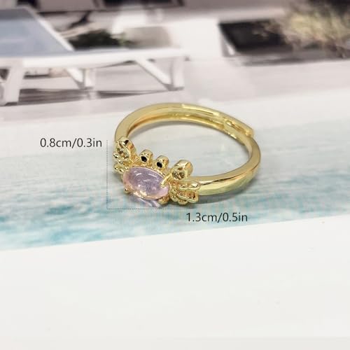 Dtja Crystal Crab Statement Ring for Women Gold Plated Expandable Cute Marine Animal Adjustable Open Wrap Finger Ring Elegant Birthday Holiday Party Jewelry - color: Light Pink