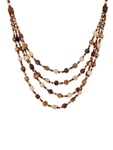 MINACHI Vintage Retro Wooden Beaded Multi Layered Long Necklace, Irregular Unique Shape Beads, Monochrome Style Women's Jewelry, Holiday Accessories - style: Necklace SL13-039