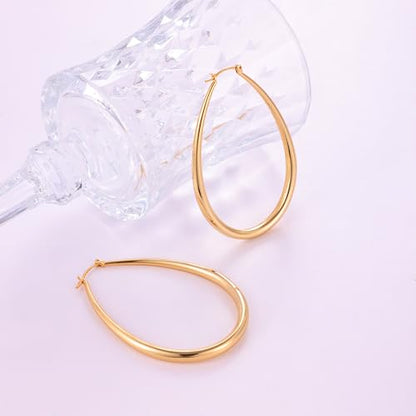 Gacimy Chunky Hoop Earrings for Women, 14K Gold Plated Oval Hoop Earrings with 925 Sterling Silver Post - color: Gold, size: 60mm