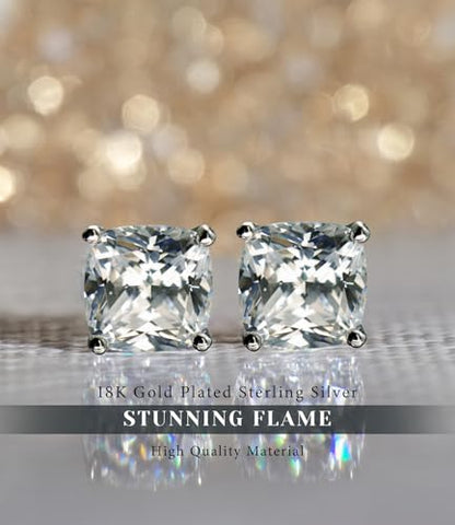 "STUNNING FLAME" Trillion-cut/Cushion-cut/Emerald-cut/Marquise-cut ... 18K White Gold Plated Sterling Silver Cubic Zirconia Simulated Diamond Stud Earrings for Women - color: Cushion-Cut, size: small-white gold plated silver