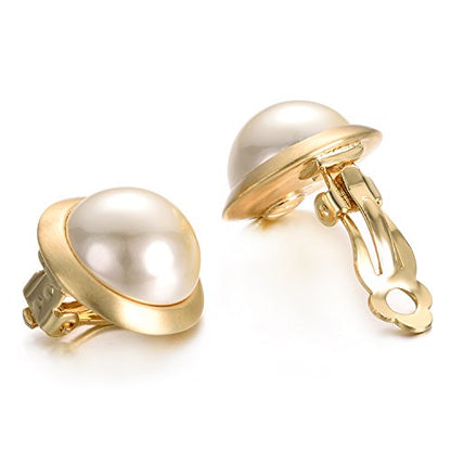 Yoursfs Large Clip On Pearl Earrings for Women Faux Ivory Pearl Earrings 18K Gold Plated Earring Wedding Jewelry - style: Yellow clip-on pearl earrings