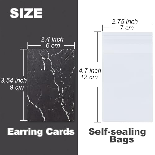 Earring Cards, Set Jewelry Making Supplies with 100 Pcs Earring Holder Cards 200 Pcs Earring Backs and 100 Jewelry Packaging for Earrings Necklace Jewelry Display, Bags 3.5x2.4 Inches (Marble Black) - color: Black Marble Pattern