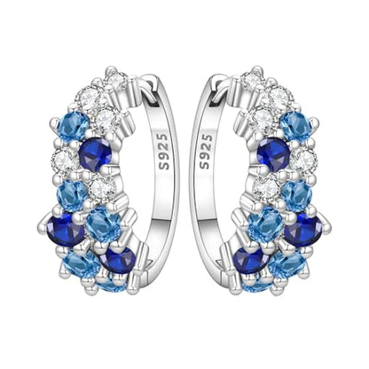 Floral Hoop Earrings 925 Sterling Silver with 14K Gold Plating – Lightweight CZ Flower Hoops | Hypoallergenic Jewelry for Women | Gift Box + Polishing Cloth - color: 21mm blue earrings