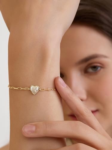 Gold Initial Bracelet For Women, 14k Gold Letter Bracelets | Adjustable Stacking Bracelets Jewelry Gift For Women, Valentines Mother Christmas Jewelry for Women Her 6.5-8 Inch - color: K