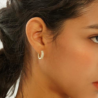 Iced Out Hoop Earrings Cubic Zirconia Huggie Cartilage Cuff Hypoallergenic 14K Gold Plated Luxury Fashion Round Circle Earrings For Men Women - color: 02 Gold