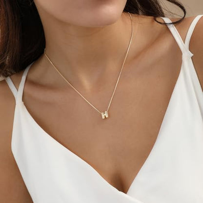 14K Gold Plated Bubble Letter Necklace, Tarnish Free and Waterproof Dainty Initial Necklace for Women, Trendy Personalized Gold Jewelry Gift for Her - color: Gold, style: H