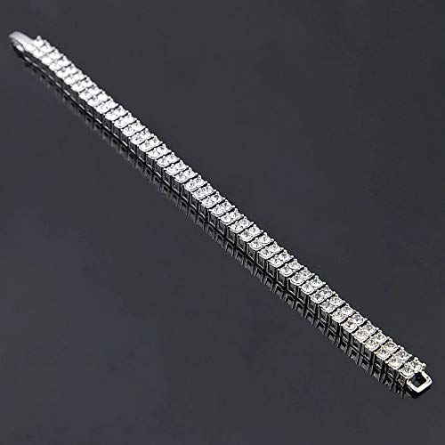 HH BLING EMPIRE 14K Gold and Silver Bracelets Diamond Tennis and Cuban Link Bracelet for Men Women Hip Hop Jewelry - color: 2 row tennis-Silver, size: 8.5"