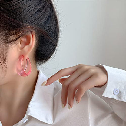 Colorful C shape Hoop Earrings for Women Resin Acrylic Y2k Multicolor Chunky Big Lightweight Jewelry - color: Pink