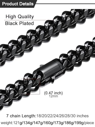 U7 Cuban Link Chain for Men, Stainless Steel Chain Necklace with Gift Box - color: b. 12mm Black, size: 30 Inch