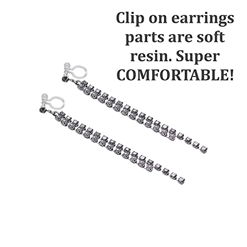 Dangle Silver Invisible Clip On Earrings for Women Not Pierced Gold Crystal Rhinestone Comfortable Hoop Fringe Long Chain Clip On Earrings - color: Pearl & Crystal