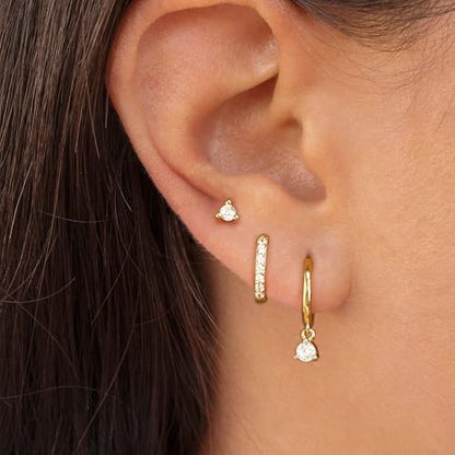 Freekiss 3 Pairs Hoop Earrings Set - Dainty Stud Dangle Cartilage for Women | Hypoallergenic Earrings, Cubic Zirconia Stackable Trendy Small Set Jewelry Gifts for Women - style: Rounded cz-GD
