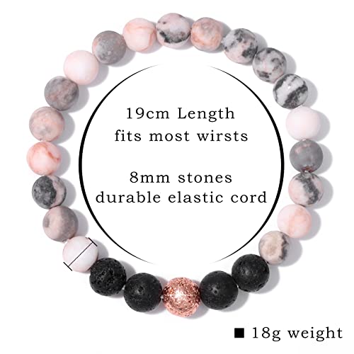 Healing Bracelet For Women Anxiety Beaded Bracelets Jewelry Healing Stone Crystal Bracelet Stress Relief Yoga Beads Chakra Bracelets Gifts For Women pink - color: zebra stone lava rock-1