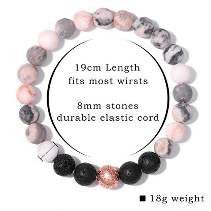 Healing Bracelet For Women Anxiety Beaded Bracelets Jewelry Healing Stone Crystal Bracelet Stress Relief Yoga Beads Chakra Bracelets Gifts For Women pink - color: zebra stone lava rock-1