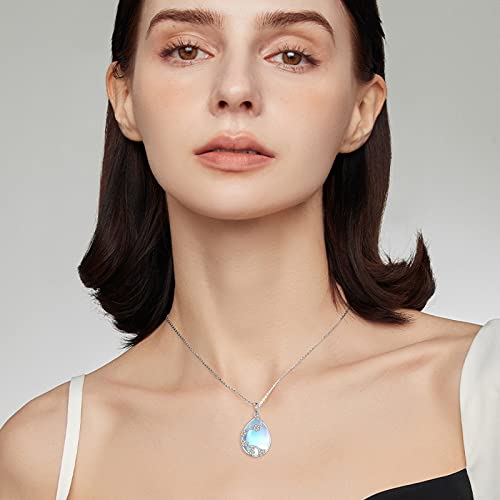YAFEINI 925 Sterling Silver Moonstone Necklace Filigree Teardrop Pendant Necklace Jewelry for Women Girls - color: H-Moonstone flower necklace