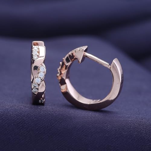 Twisted Hoop Earrings for Women 1/10 Carat (ctw) Round Lab Created Moissanite Hoop Earriings in 18K Gold Plated Jewelry for Her (0.10 ctw) - color: Rose Gold