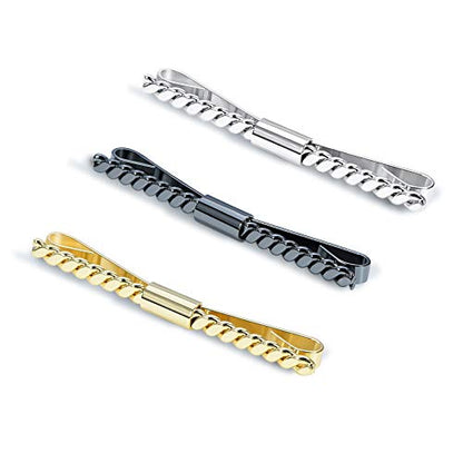 3PCS Men's Classic Tie Clips - Shirt Collar Clip Bar for Necktie - Gold, Silver, Black Tone - Tie Pins, Collar Holder - style: 60mm Length CorkScrew Head