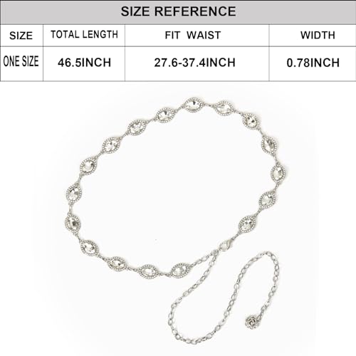 ILuvatar Green Glass Diamond Chain Belt - Metal Women's Western Style Dress Belt - color: White-8