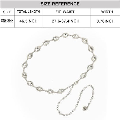 ILuvatar Green Glass Diamond Chain Belt - Metal Women's Western Style Dress Belt - color: White-8
