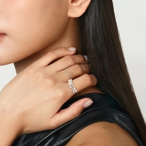 Gold Plated Half Eternity Ring for Women - 0.5CT CZ 6-Stone AAAAA Oval Cut Stackable Band Ring 14K Non Tarnish Waterproof - Wedding Anniversary Engagement Statement Travel Rings Jewelry Gift