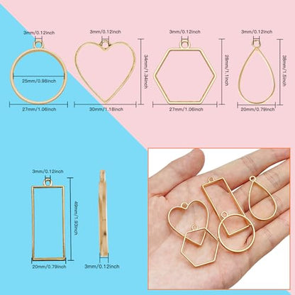 Oubaka 50pcs Open Bezels 5 Styles Hollow Frames Pendants Geometric Hollow Bezel Pendant Open Back Frame Pendant for Resin Casting, Necklace, Earrings, Pressed Flower, DIY Crafts(K Gold) - color: 50pcs;K Gold;5 Styles