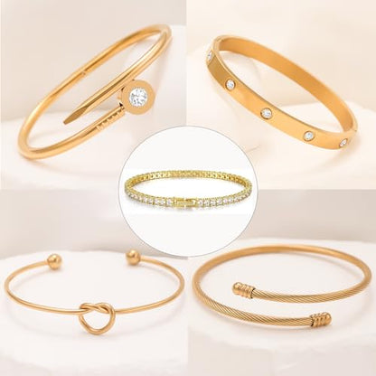 18 K Gold Plated Love Bangle Bracelet Stack Cuff Jewelry for Women Jewelry Set for Women Gift with Box - style: style2
