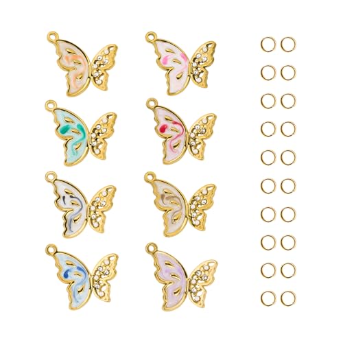 UMAOKANG 8pcs Colorful Enamel Butterfly Charm Bulk, Gold Plated Stainless Steel Jewelry Making Charms with Jump Rings - color: Butterfly