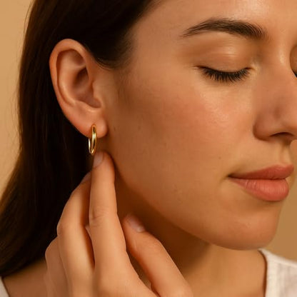 14K Gold Huggie Earrings for Women Small 16mm Gold Hoop Earrings | Lightweight Gold Huggie Hoop Earrings for Women Jewelry, Everyday Wear, Gift for Mom, Wife, Girlfriend, 16mm