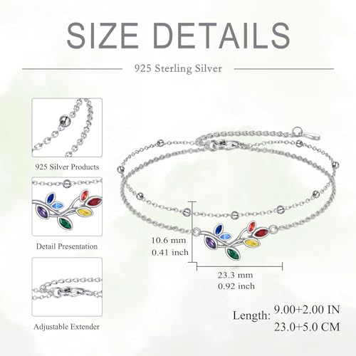 Four Leaf Clover/Chakra Leaf Anklets 925 Sterling Silver Double Layered Chain Women's Anklets Jewelry Gifts - style: Chakra Leaf Anklets
