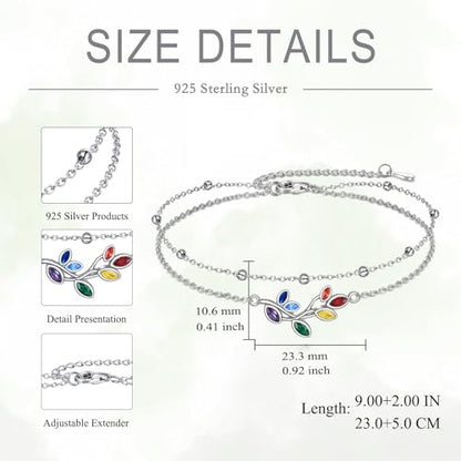 Four Leaf Clover/Chakra Leaf Anklets 925 Sterling Silver Double Layered Chain Women's Anklets Jewelry Gifts - style: Chakra Leaf Anklets