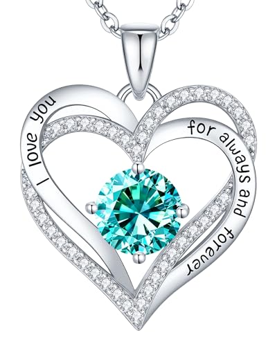 CDE S925 Silver Engraved Forever Love Heart Birthstone Necklaces for Women | 5A CZ,Hypoallergenic,Nickel-Free & Lead-Free Pendant,Anniversary Christmas Wedding Birthday Gift for Wife Girlfriend - color: 12-Dec, style: White Gold Plated