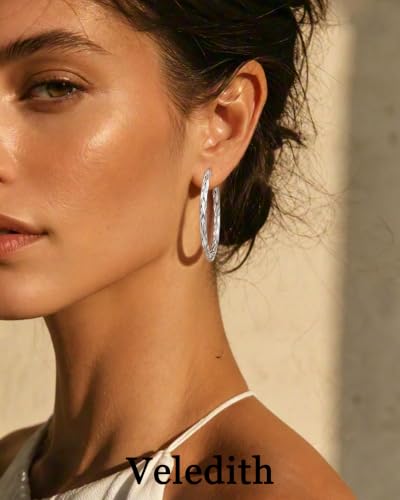 3MM Thin Sterling Silver Hoop Earrings for Women Hypoallergenic | Lightweight Small Silver Hoop Earrings Thin Twisted Hoop Earrings for Sensitive Ears - color: Silver-40MM