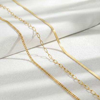 Tewiky Layered Necklaces for Women 14k Gold Plated Chain Necklace Set | Chunky Herringbone/Snake/Rope/Box/Cuban Link Chain for Women, Layering Stack Choker Necklace, Dainty Jewelry Set Non Tarnish - color: Gold--style K