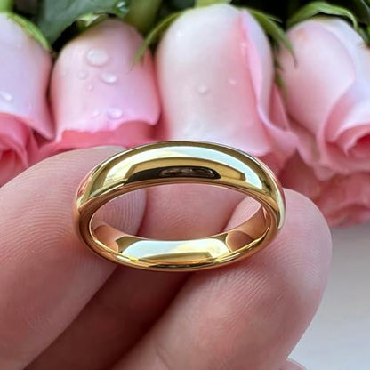 TUTISS 4mm 6mm 8mm 10mm Silver/Gold/White Tungsten Rings for Men Women Couple Fashion Jewelry Anniversary Engagement Wedding Bands Domed Polished I Love You Engraved Comfort Fit - color: 4mm Gold Tungsten I Love You