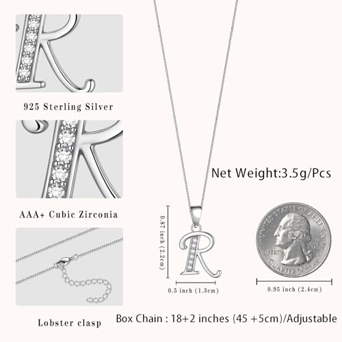 Aurora Tears Letter Necklace Initial 925 Sterling Silver Alphabet Pendant Crystal Name Gift Women Cubic Zirconia Jewelry - color: R