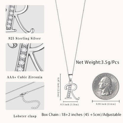 Aurora Tears Letter Necklace Initial 925 Sterling Silver Alphabet Pendant Crystal Name Gift Women Cubic Zirconia Jewelry - color: R