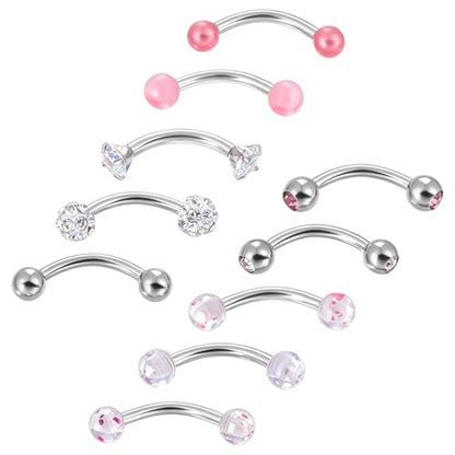 10PCS Eyebrow Piercing, 18G Snake Eyes Piercing Jewelry Tongue, Curved Barbell Eyebrow Rings, for Piercings on The Earlobe, Eyebrows, Lip and Tongue.