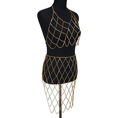Women's Sexy Suit Body Chain - color: Gold Color-Bra Body Garment Chain Waist Chain Suit-6
