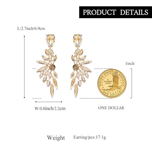 Women's Wedding Bridal Earrings Prom Dangle Earring | Shiny Crystal Teardrop Multi Marquise Cluster for Bride Bridesmaid Bling Jewelry Costume Party Accessories - color: 03-Champagne