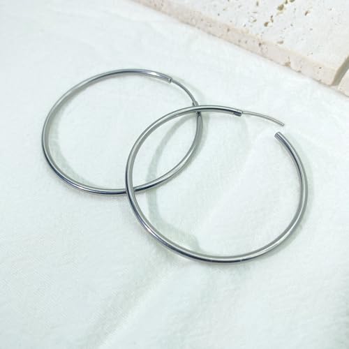 Lightweight Large Hoop Earrings Thin G23 Titanium Hypoallergenic 50 60 MM for Women Gift - size: 60mm