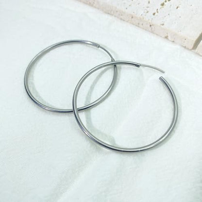 Lightweight Large Hoop Earrings Thin G23 Titanium Hypoallergenic 50 60 MM for Women Gift - size: 60mm