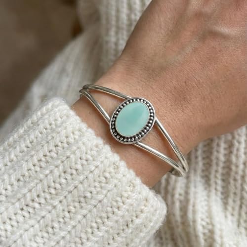 Tiger Eye Cuff Bracelet for Women 925 Silver Plated Handmade Oval Gemstone Bangle Adjustable Boho Western Style Wrist Jewelry Gift for Her Jewelry for Women By Dyeanddesign