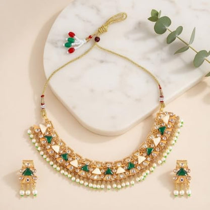 Efulgenz Indian Wedding Antique Crystal Faux Pearl Necklace Set for Women - color: Green
